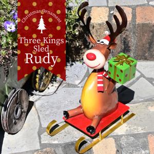 英国 Smart Garden クリスマス オブジェ ソリに乗るトナカイ ブリキ製 屋外 飾り 人形 置物 雑貨 かわいい おしゃれ｜baroness