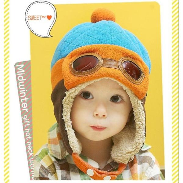 【在庫処分市】ニット帽 ベビー 赤ちゃん 男の子 女の子 パイロット 帽子 耳あて ニット帽子 キッ...