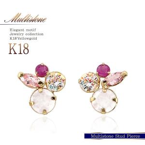 18金 ピアス 可愛い 18k レディース ゴールド ビジュー K18 ジュエリー アクセサリー プレゼント 女性 ルビー トルマリン ローズクォーツ バースデープレゼント｜barzaz