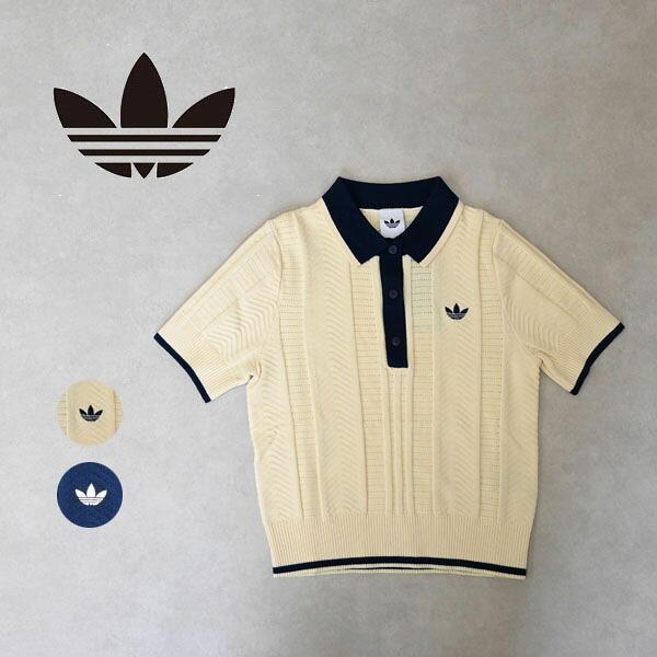 レディース adidas アディダス ポロシャツ 半袖 ショートスリーブ シェブロン ケーブル ニッ...