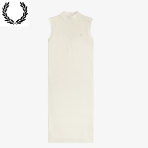 フレッドペリー FRED PERRY レディース Pointelle Detail Knitted Dress ニットドレス ワンピース ノースリーブ  透かし編み スリット D7166｜bas-clothing