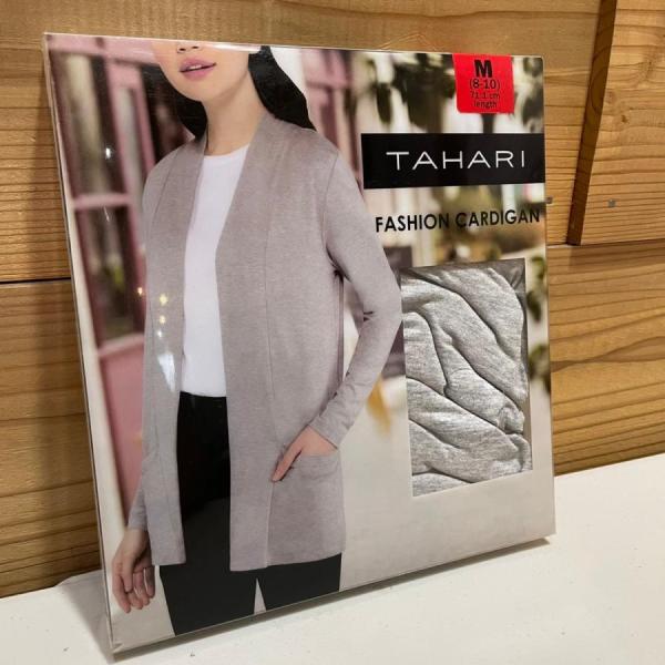 Tahari タハリ レディース 長袖 カーディガン Mサイズ グレー 春物 ファッション ちょっと...