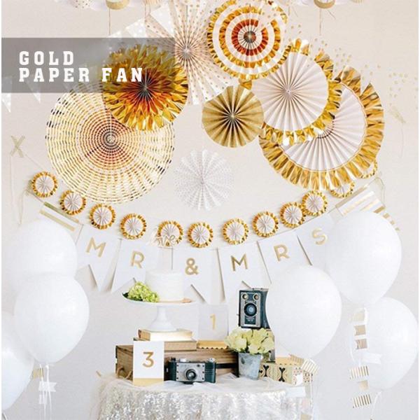 ペーパーファン  8pcs （ゴールド・シルバー） バースデー ナチュラル スタイリッシュ ひな祭り...