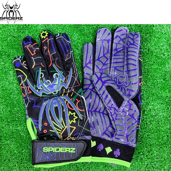 あすつく スパイダーズ 野球用 バッティング手袋 バッティンググローブ 両手組 トランプ 黒 Pla...