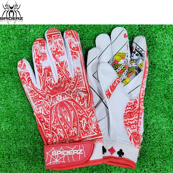 あすつく スパイダーズ 野球用 バッティング手袋 バッティンググローブ 両手組 トランプ柄 赤 Pl...