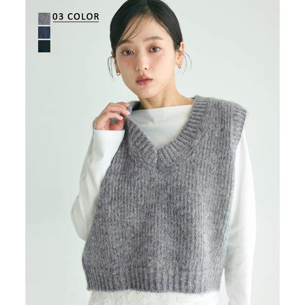 Vネックベスト｜Vネック ニット トップス ベーシック 重ね着 シンプル スッキリ カジュアル 綺麗...