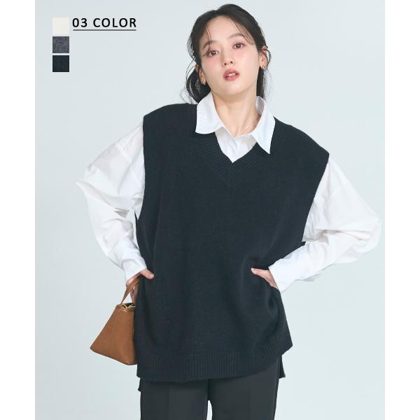 Vネックオーバーベスト｜Vネック ニット トップス ベーシック 重ね着 シンプル スッキリ カジュア...