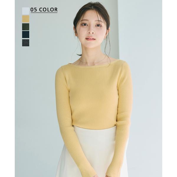 ボートネックリブニット｜トップス リブ 長袖 シンプル オフィス 高見え ボートネック ニット上品 ...