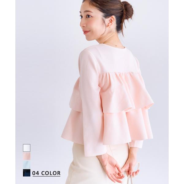 クロップドフレアニット ｜ブラウス トップス フレア フリル フリルブラウス ニット 7分丈  ベー...