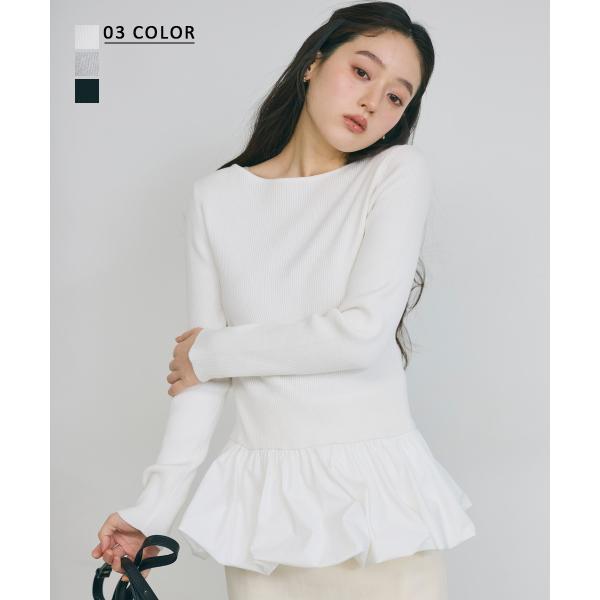 ドッキングペプラムリブニットトップス｜トップス ニット リブニット  ベーシック 長袖 ペプラム ブ...