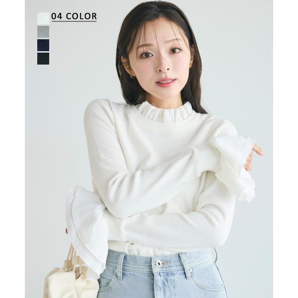 【HARUKA DESIGN】4wayフリルニットトップス｜トップス ニット フリル 4way リブ...