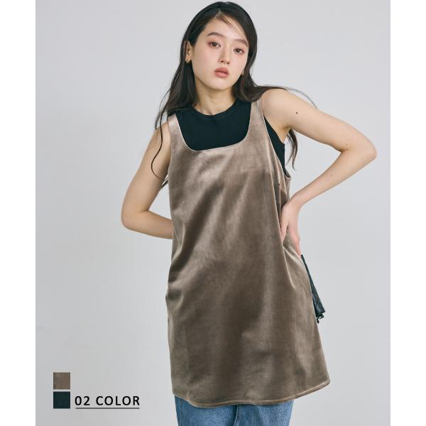 【MEYON DESIGN】スクエアネックベロアチュニック｜トップス ベロア ノースリーブ スクエア...