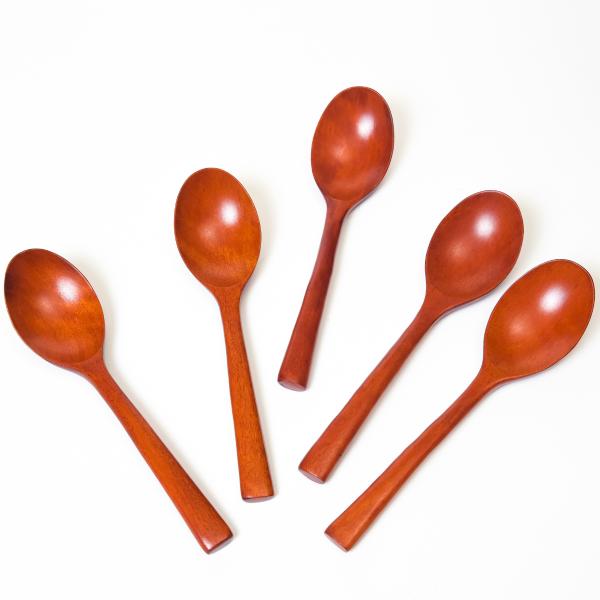[徳成] レンゲ スプーン（木製漆塗り/18cm/細柄型）5本セット｜家族の食卓や来客時にもなじむや...