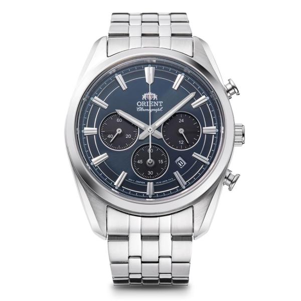 Orient Stretto ソーラー クロノグラフ 腕時計 ネイビーブルー文字盤 40mm メンズ...