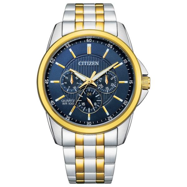 Citizen Quartz 腕時計 メンズ ブルー文字盤 ステンレススチール デイデイト 100m...