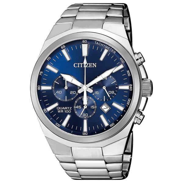 Citizen Quartz 腕時計 クロノグラフ ブルー文字盤 ステンレス シルバー メンズ AN...