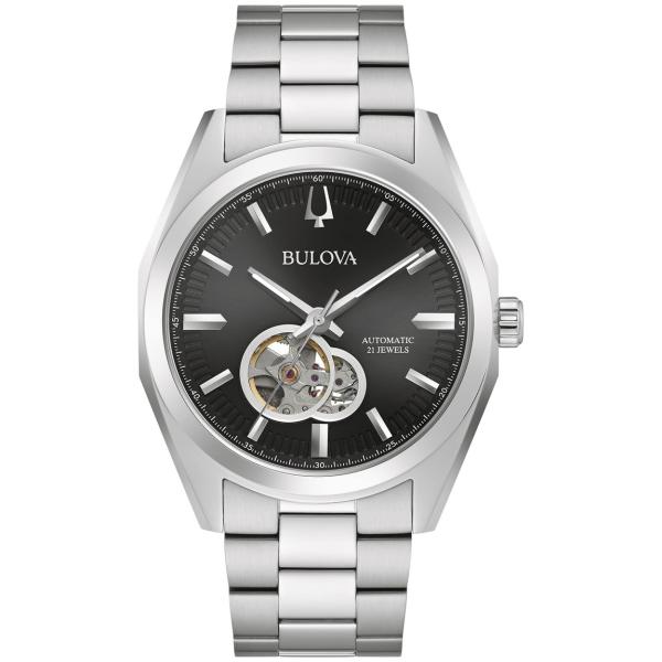 Bulova Classic Surveyor 腕時計 自動巻 ブラックダイヤル ステンレス シルバ...
