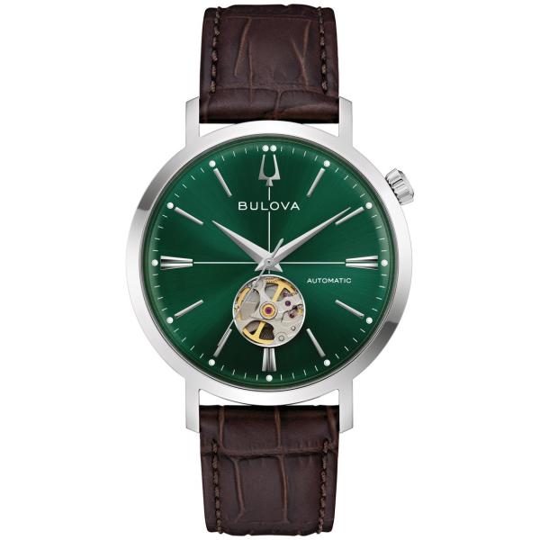 Bulova Dress Classic Aerojet 腕時計 メンズ グリーン文字盤 ブラウンレ...