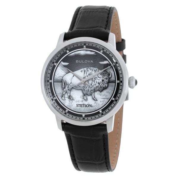 Bulova Bison 腕時計 ブラック文字盤 自動巻 レザーバンド メンズ 96A333