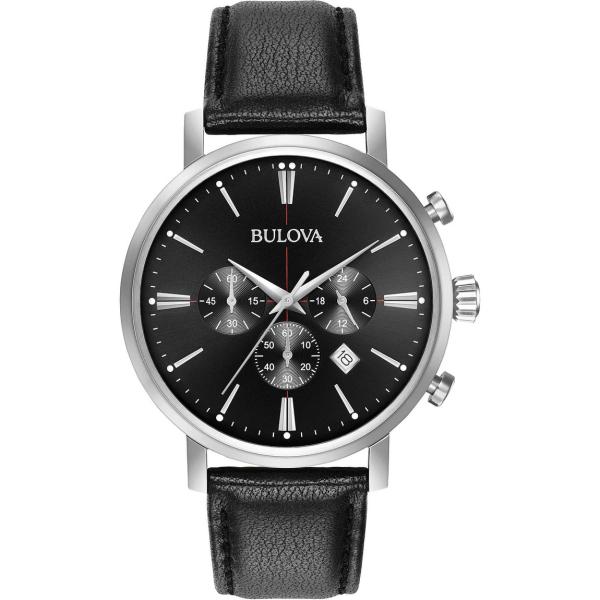 Bulova Classic Aerojet 腕時計 メンズ ブルー文字盤 クロノグラフ ブラックレ...