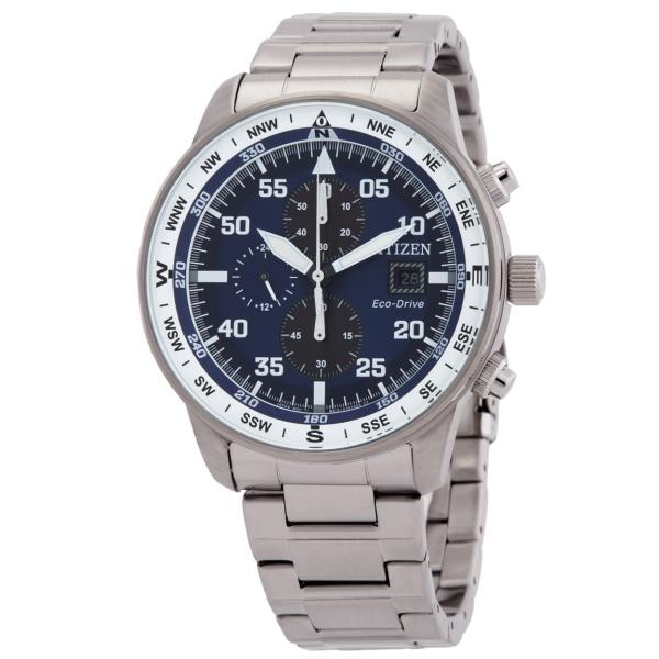 Citizen Aviator 腕時計 エコドライブ クロノグラフ ブルー文字盤 ステンレス メンズ...