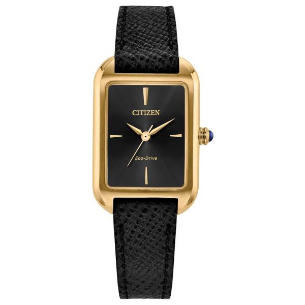 Citizen Dress Classic 腕時計 レディース ブラック文字盤 ブラックレザーストラ...