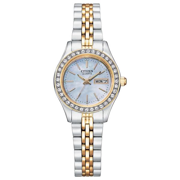 Citizen Ladies' Quartz Dress 腕時計 グレー文字盤 クリスタル 2トーン...