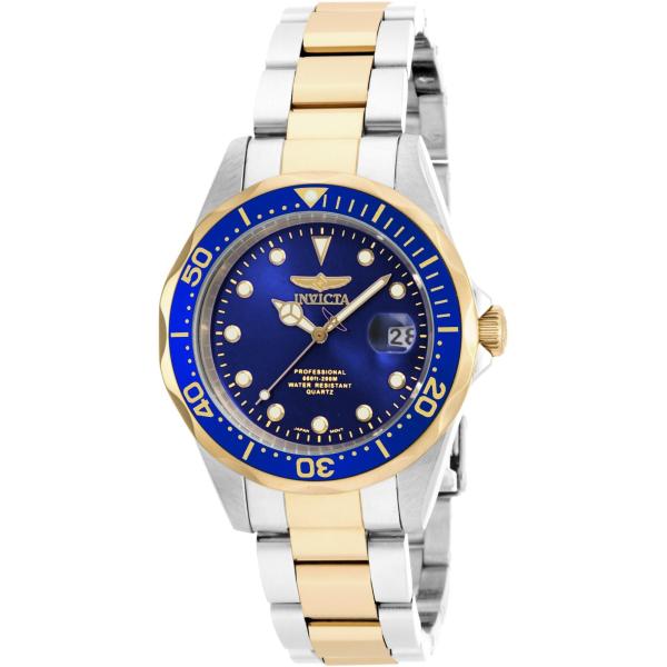 Invicta Pro Diver 腕時計 メンズ 日本製クオーツ ブルー文字盤 18kゴールドコン...