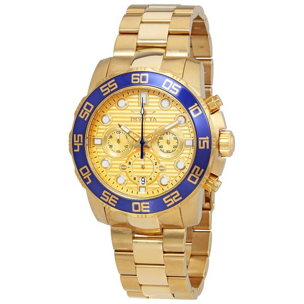 Invicta Pro Diver 腕時計 メンズ クロノグラフ ゴールド文字盤 イエローゴールド ...