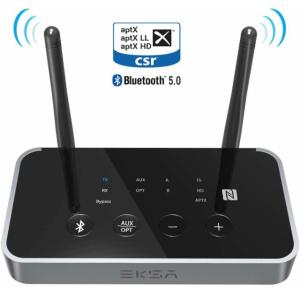 Bluetooth 5.0 トランスミッター レシーバーAptx-HD Aptx-ll Bypass  送受信機 2台接続 光デジタル ESKA ET04 TVをワイヤレス｜basque2