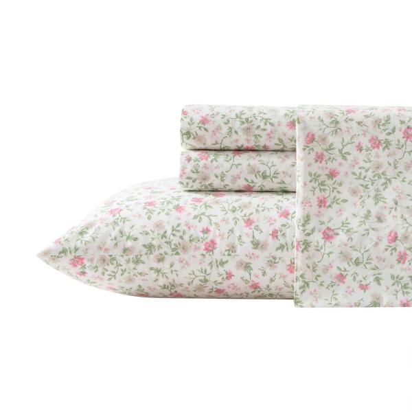 Laura Ashley ベッドシーツ4点セット フラットシーツ ボックスシーツ 枕カバー2枚 花柄...