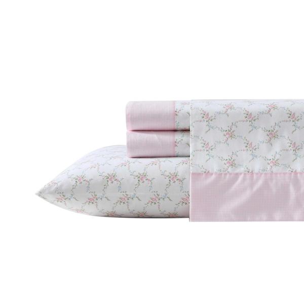 Laura Ashley シーツセット Lynda Pink 綿100% 花柄 チェック柄 ベッドカ...