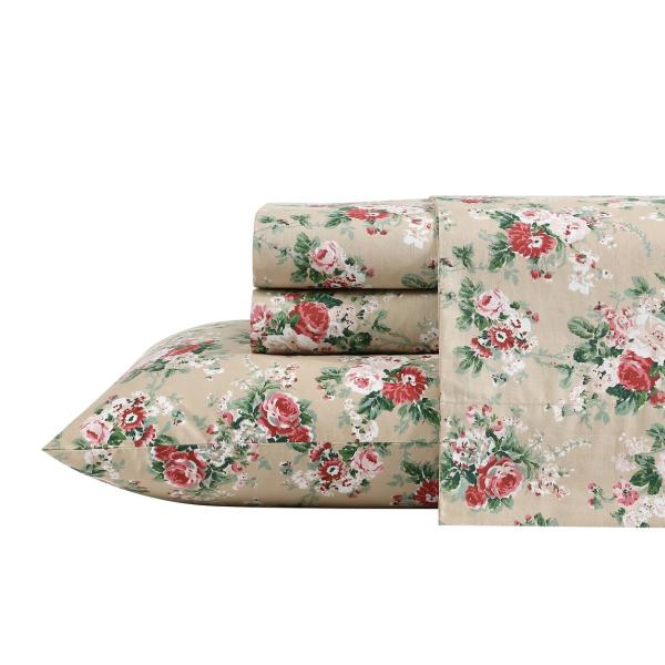 Laura Ashley ベッドシーツセット コットンパーケール Ashfield Beige 花柄...