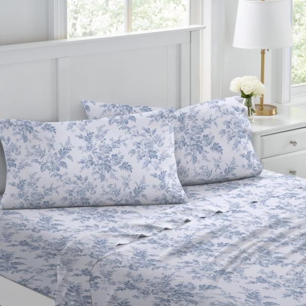 Laura Ashley フランネル ベッドシーツ 4点セット 花柄 ブルー 寝具 カバー セット