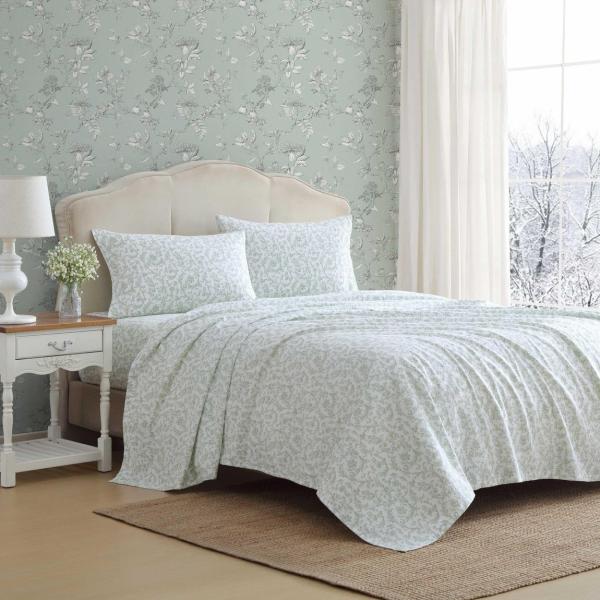 Laura Ashley フランネルシーツ 4点セット 花柄 ボタニカル柄 綿100% 布団カバー ...