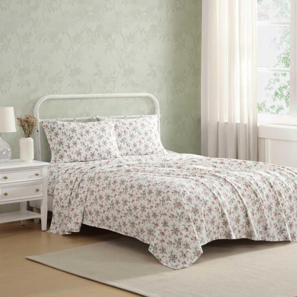 Laura Ashley フランネルシーツ 綿100% 花柄 Le Fleur Pink ボックスシ...
