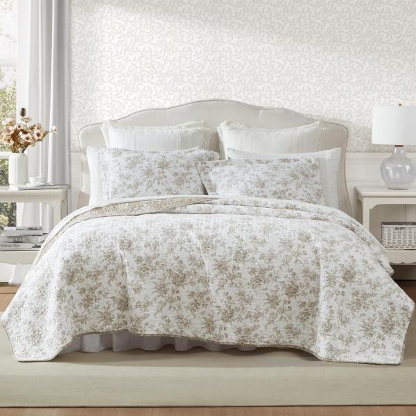 Laura Ashley キルトセット ベッドスプレッド 花柄 リバーシブル ブラウン