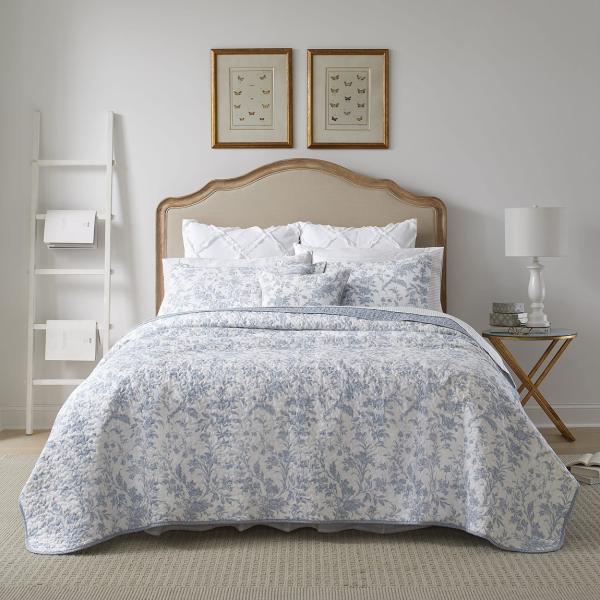 Laura Ashley キルトセット アンバーリーソフトブルー 花柄 ベッドカバー 寝具セット