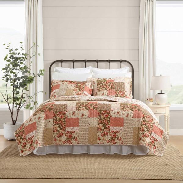Laura Ashley キルトセット Harrietta パッチワーク柄 ピンク ベッドカバー ピ...