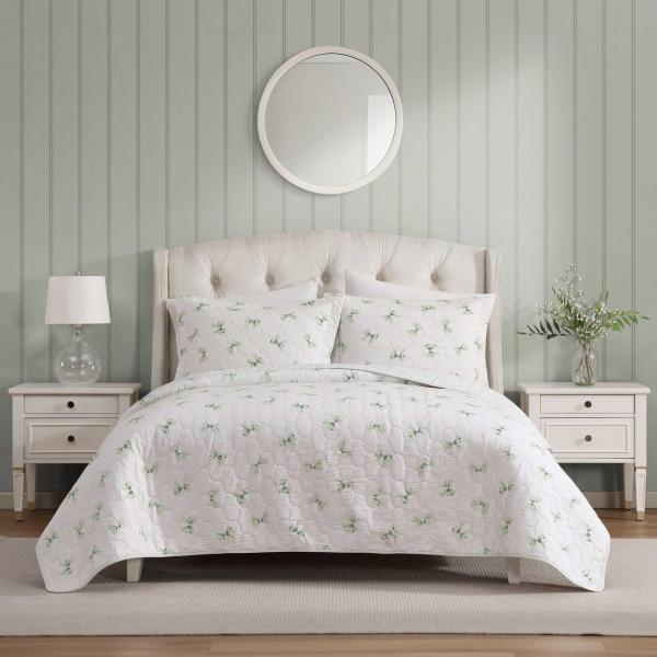 Laura Ashley キルトセット 3点セット ボウ柄 グリーン ベッドスプレッド カバーセット