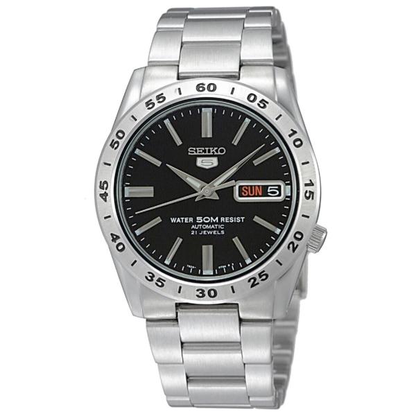 Seiko Men's Automatic 腕時計 ブラック文字盤 ステンレスブレスレット 50m防...