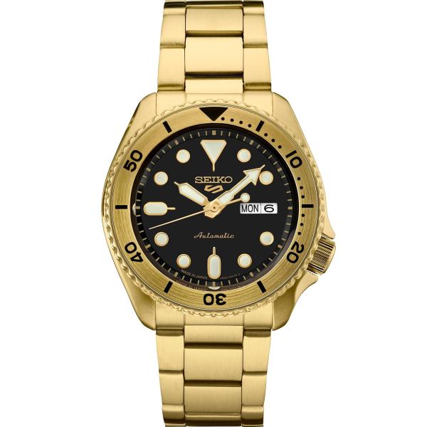 SEIKO 5 Sports 腕時計 メンズ 自動巻 ゴールド ステンレス ブラック文字盤 SRPK...