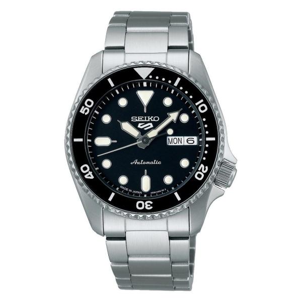 SEIKO 5 Sports SKX Mid-Size 腕時計 自動巻 ブラック文字盤 38mm ス...