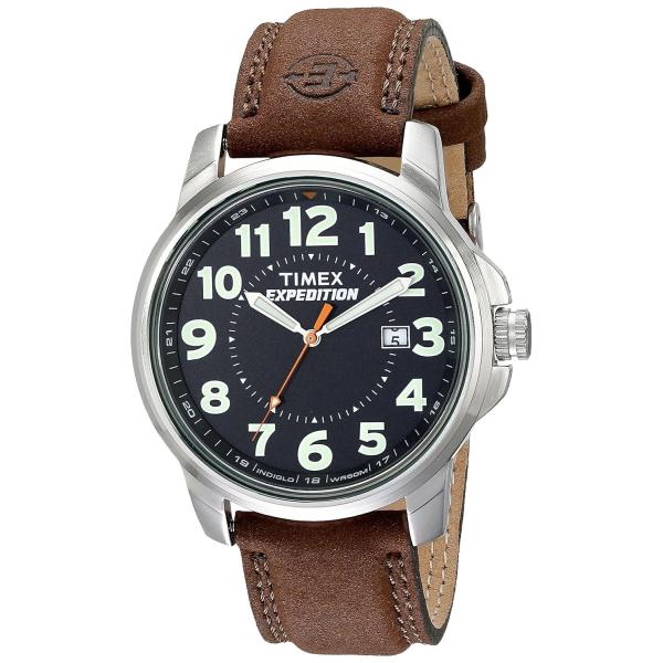 タイメックス Expedition メンズ ブラウン レザーバンド ブラック文字盤 インディグロナイ...