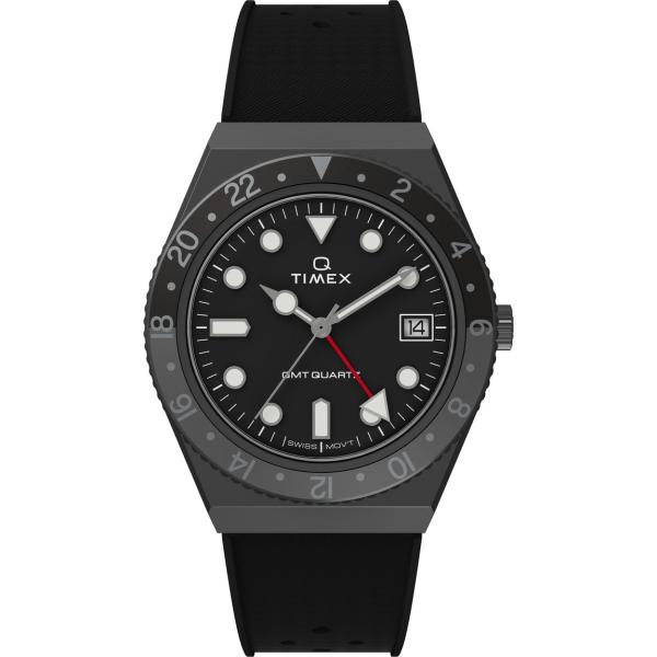 タイメックス Q GMT メンズ 腕時計 ブラック ステンレス ラバー 38mm