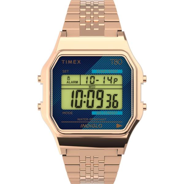 Timex T80 腕時計 34mm ローズゴールド グレーデジタル クオーツ TW2V19600Y...