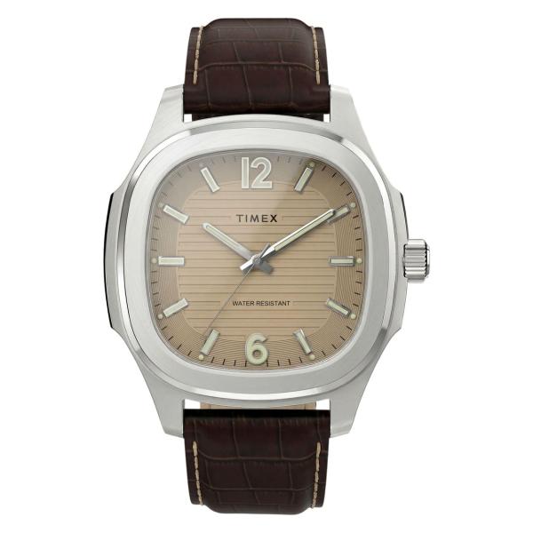Timex Marquee 腕時計 メンズ 41mm シルバーケース タン文字盤 ブラウンレザースト...