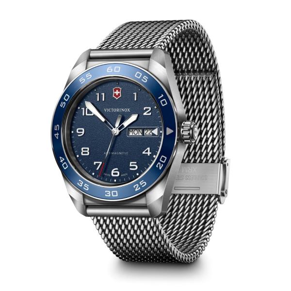 Victorinox Swiss Army Quartz 腕時計 ブルー文字盤 ステンレスメッシュベ...