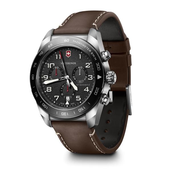 Victorinox Swiss Army Chrono 腕時計 クロノグラフ ブラック文字盤 レザ...
