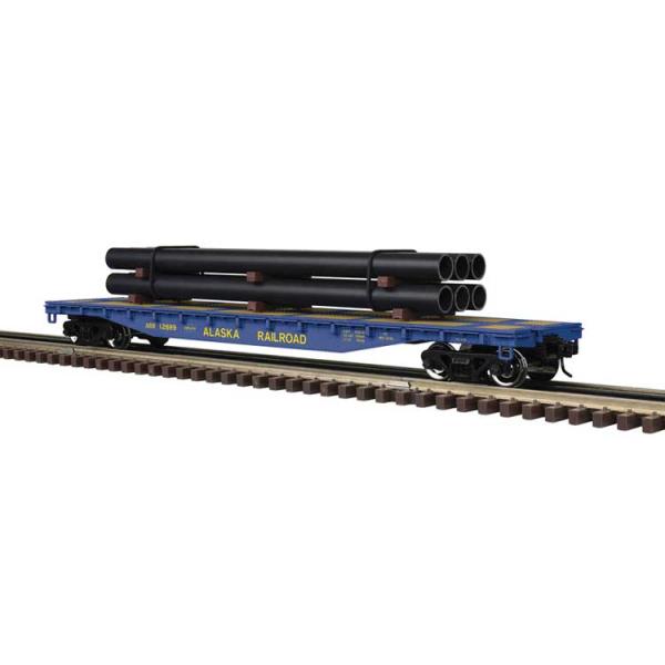アラスカ鉄道 52'6" フラットカー パイプ積載 3線式 完成品 (ブルー/イエロー) / Atl...